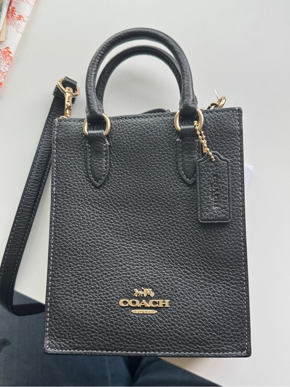 Coach Black Pebbled Leather Mini Tote with Gold Hardware